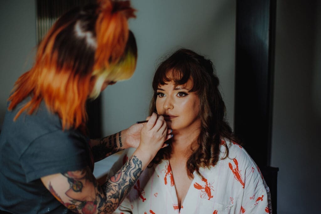 A bride to be gets her makeup done